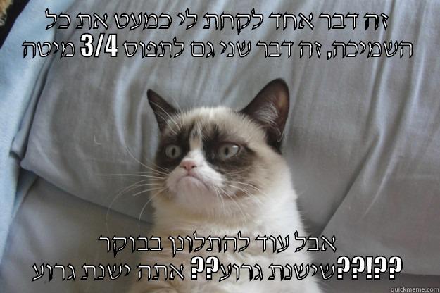 זה דבר אחד לקחת לי כמעט את כל השמיכה, זה דבר שני גם לתפוס 3/4 מיטה אבל עוד להתלונן בבוקר שישנת גרוע?? אתה ישנת גרוע??!?? Grumpy Cat