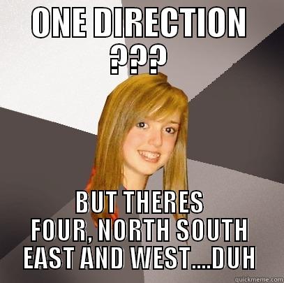 ONE DIRECTION ??? BUT THERES FOUR, NORTH SOUTH EAST AND WEST....DUH Musically Oblivious 8th Grader