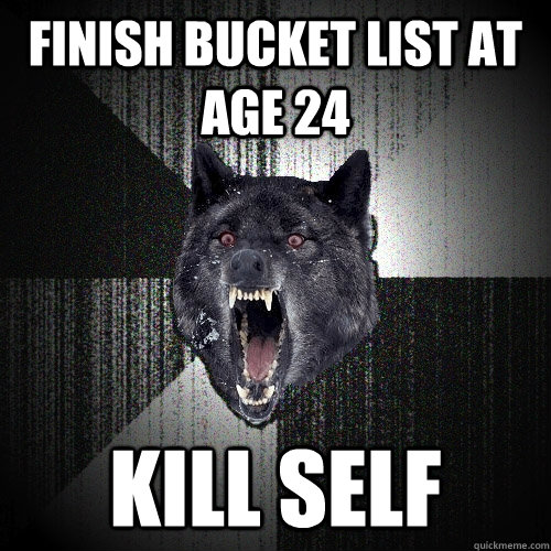 finish bucket list at age 24 kill self  Insanity Wolf