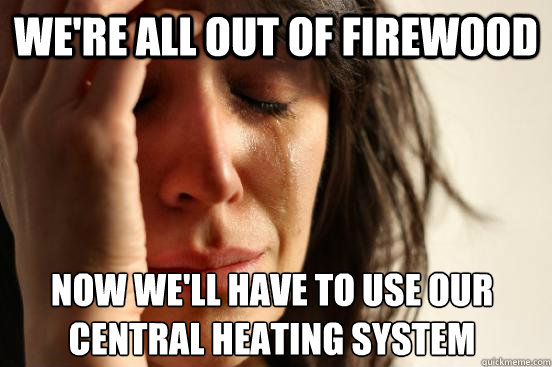 we're all out of firewood now we'll have to use our central heating system  First World Problems