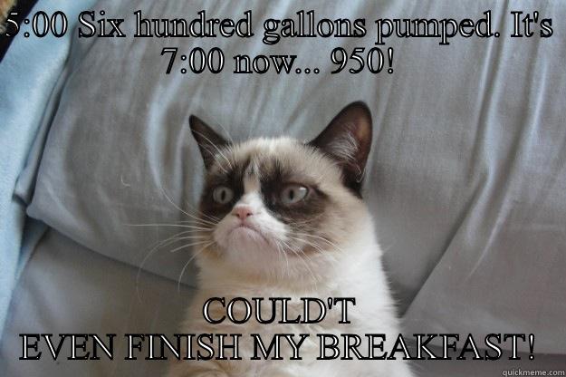 Keith Cat - 5:00 SIX HUNDRED GALLONS PUMPED. IT'S 7:00 NOW... 950! COULD'T EVEN FINISH MY BREAKFAST! Grumpy Cat