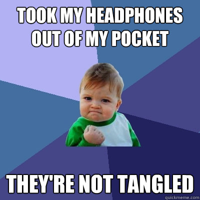 took my headphones out of my pocket they're not tangled   Success Kid