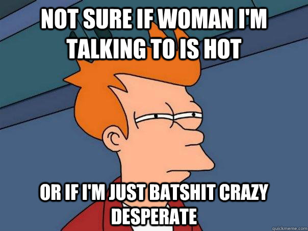 Not sure if woman i'm talking to is hot Or if i'm just batshit crazy desperate - Not sure if woman i'm talking to is hot Or if i'm just batshit crazy desperate  Futurama Fry