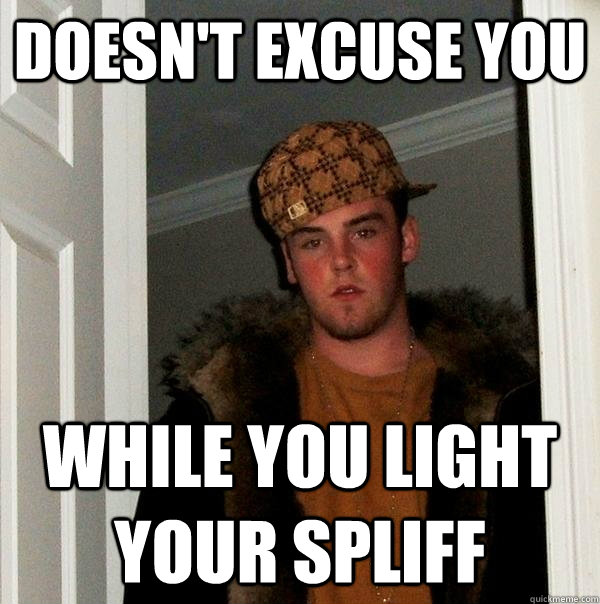 Doesn't excuse you while you light your spliff  Scumbag Steve