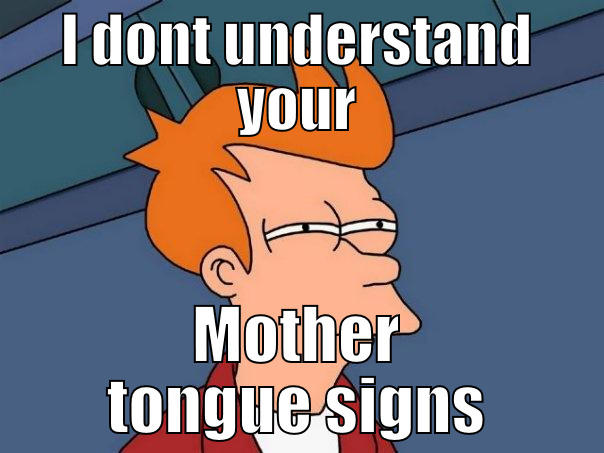 I DONT UNDERSTAND YOUR MOTHER TONGUE SIGNS Futurama Fry