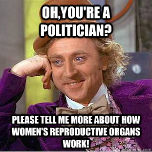 Oh,you're a politician? Please tell me more about how women's reproductive organs work!  Condescending Wonka