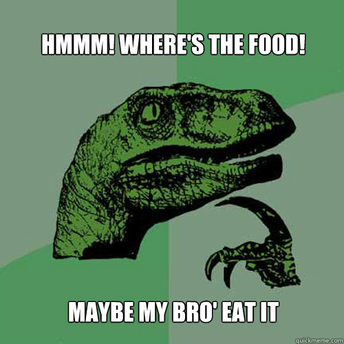 Hmmm! Where's the food! Maybe my bro' eat it   Philosoraptor