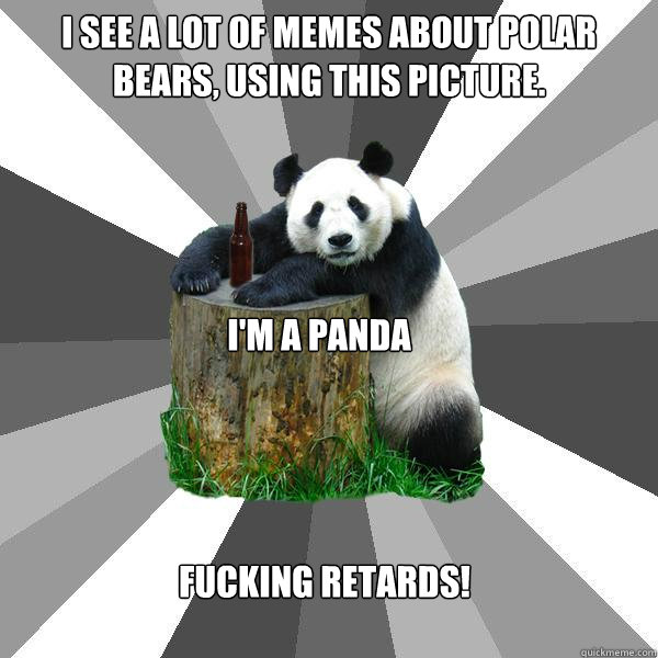 I see a lot of memes about polar bears, using this picture.  I'm a panda fucking retards!  Pickup-Line Panda