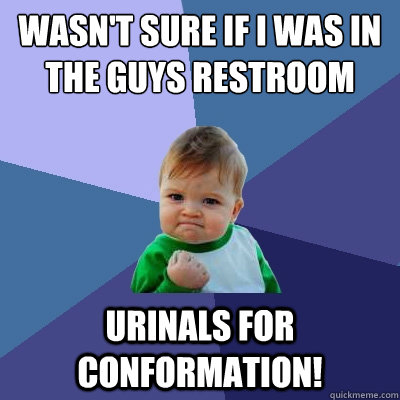 Wasn't sure if i was in the guys restroom Urinals for conformation!  Success Kid