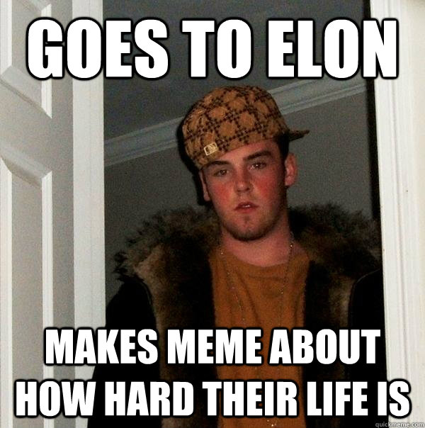 Goes to elon Makes meme about how hard their life is  - Goes to elon Makes meme about how hard their life is   Scumbag Steve