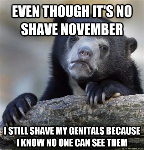 Even though it's no shave november I still shave my genitals because i know no one can see them  - Even though it's no shave november I still shave my genitals because i know no one can see them   Confession Bear