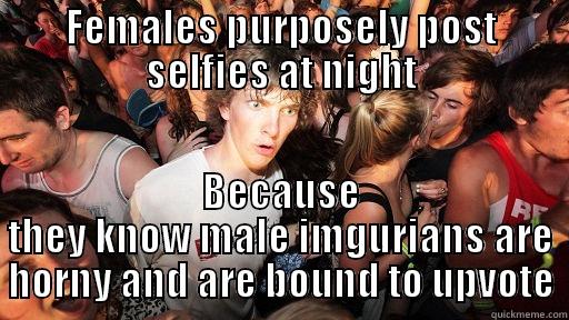 FEMALES PURPOSELY POST SELFIES AT NIGHT BECAUSE THEY KNOW MALE IMGURIANS ARE HORNY AND ARE BOUND TO UPVOTE Sudden Clarity Clarence