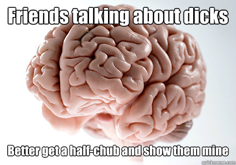 Friends talking about dicks  Better get a half-chub and show them mine  Scumbag Brain