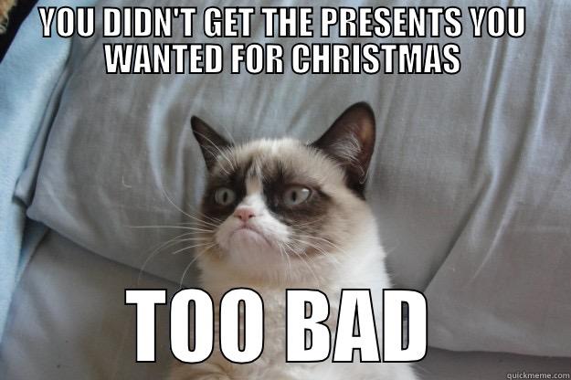 lol xd - YOU DIDN'T GET THE PRESENTS YOU WANTED FOR CHRISTMAS TOO BAD Grumpy Cat