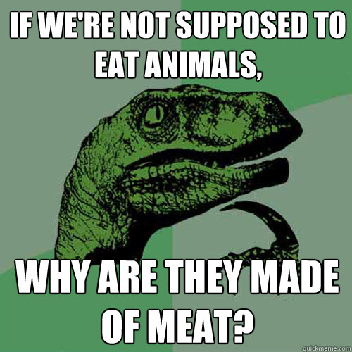 If we're not supposed to eat animals, Why are they made of meat? - If we're not supposed to eat animals, Why are they made of meat?  Philosoraptor