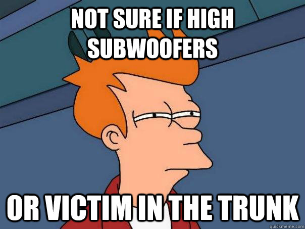 Not sure if high subwoofers Or victim in the trunk  Futurama Fry