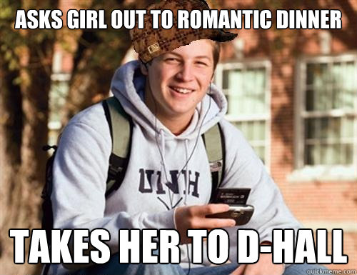 asks girl out to romantic dinner Takes her to D-Hall - asks girl out to romantic dinner Takes her to D-Hall  College Freshman