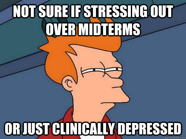 Not sure if stressing out over midterms Or just clinically depressed  Futurama Fry