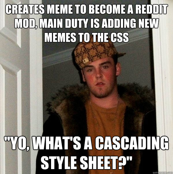 Creates meme to become a reddit mod, main duty is adding new memes to the CSS 