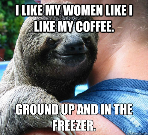 I like my women like I like my coffee. Ground up and in the freezer.
  Suspiciously Evil Sloth