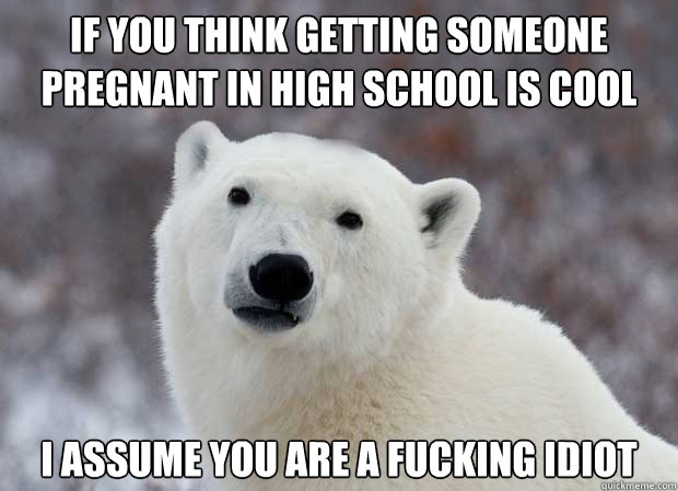 If you think getting someone pregnant in high school is cool I assume you are a fucking idiot  Popular Opinion Polar Bear