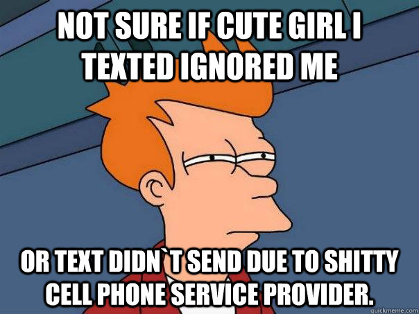 Not sure if cute girl i texted ignored me Or text didn`t send due to shitty cell phone service provider.  Futurama Fry