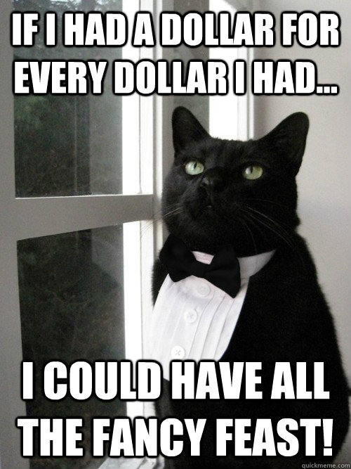 If I had a dollar for every dollar I had... I could have all the fancy feast!  One Percent Cat