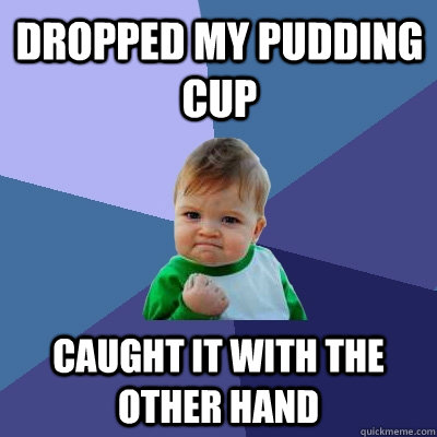 Dropped my pudding cup Caught it with the other hand - Dropped my pudding cup Caught it with the other hand  Success Kid