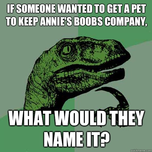 If someone wanted to get a pet to keep Annie's Boobs company, What would they name it?  Philosoraptor