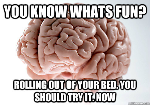 You know whats fun? rolling out of your bed. you should try it. now  Scumbag Brain