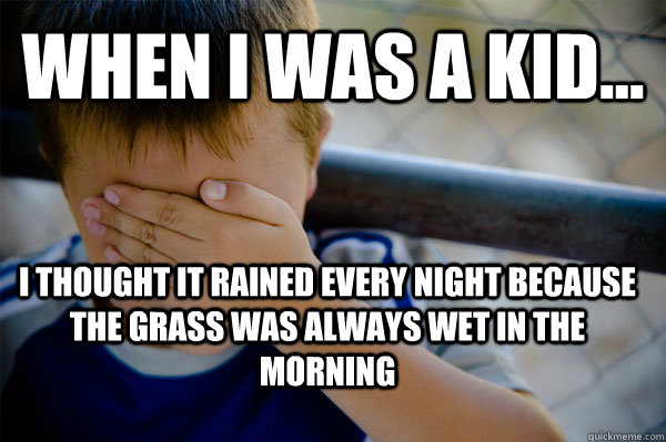 WHEN I WAS A KID... I thought it rained every night because the grass was always wet in the morning  Confession kid