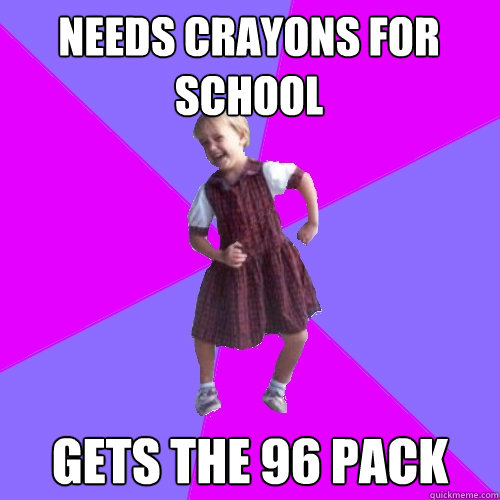 Needs crayons for school gets the 96 pack  Socially awesome kindergartener