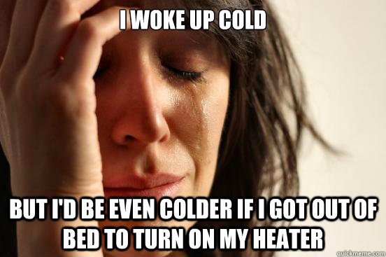 I woke up cold But i'd be even colder if i got out of bed to turn on my heater - I woke up cold But i'd be even colder if i got out of bed to turn on my heater  First World Problems