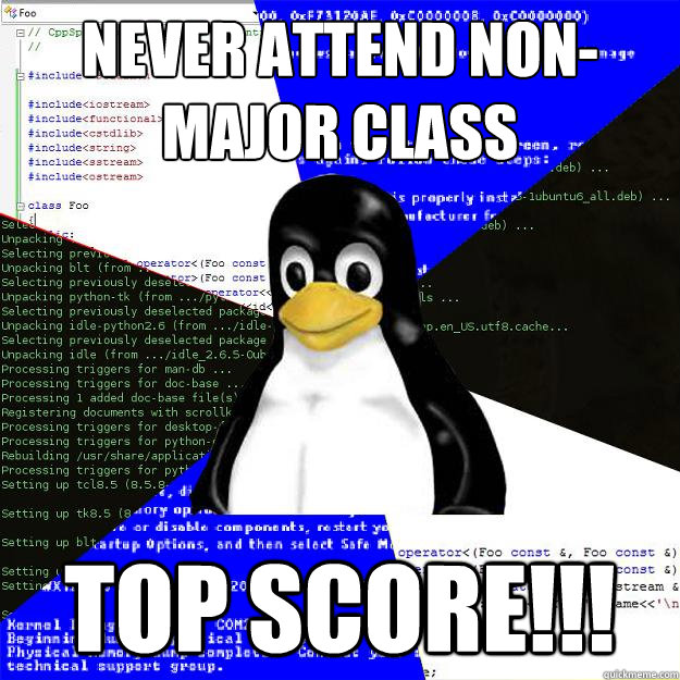 never attend non-major class top score!!!  Computer Science Penguin