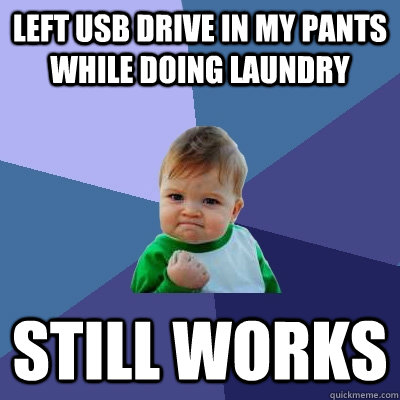 Left USB drive in my pants while doing laundry Still works  Success Kid