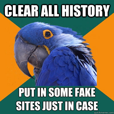 Clear all history put in some fake
sites just in case  Paranoid Parrot