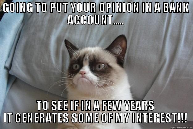 GOING TO PUT YOUR OPINION IN A BANK ACCOUNT..... TO SEE IF IN A FEW YEARS IT GENERATES SOME OF MY INTEREST!!! Grumpy Cat