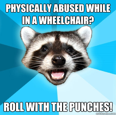 Physically abused while in a wheelchair? Roll with the punches!  Lame Pun Coon