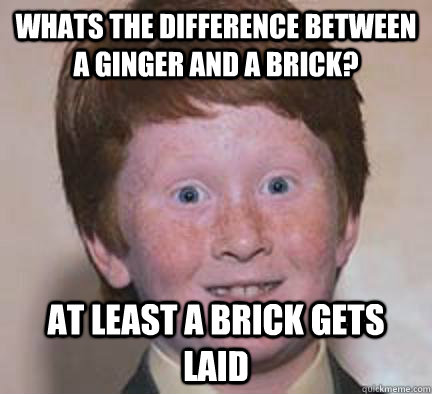Whats the difference between a ginger and a brick?  At least a brick gets laid  Over Confident Ginger