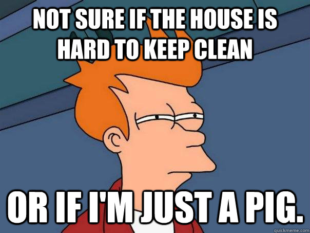 Not sure if the house is hard to keep clean Or if I'm just a pig.  Futurama Fry