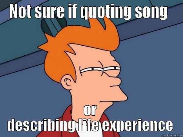 NOT SURE IF QUOTING SONG  OR DESCRIBING LIFE EXPERIENCE Futurama Fry