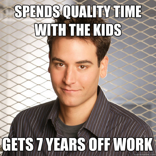 spends quality time with the kids gets 7 years off work  Scumbag Ted Mosby