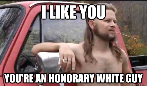 I like you You're an honorary white guy  Almost Politically Correct Redneck