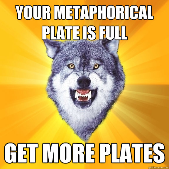 Your metaphorical plate is full Get more plates  Courage Wolf