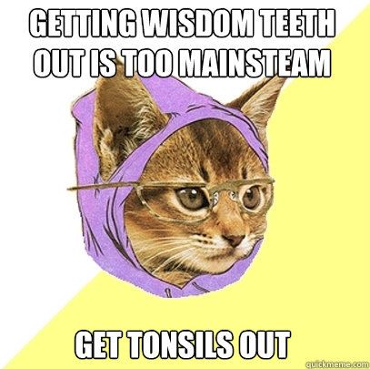 Getting wisdom teeth out is too mainsteam get tonsils out  Hipster Kitty