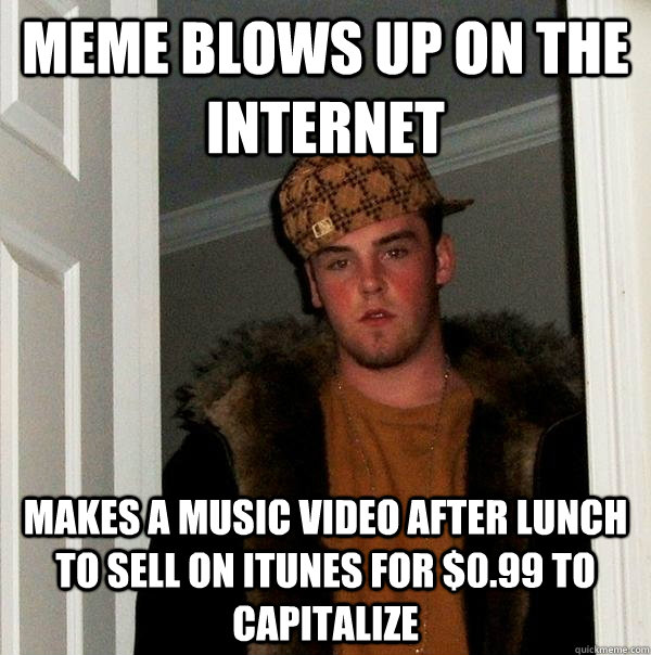 MEME blows up on the internet Makes a music video after lunch to sell on itunes for $0.99 to capitalize  Scumbag Steve