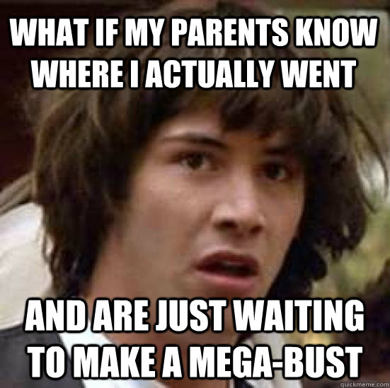 what if my parents know where i actually went and are just waiting to make a mega-bust  conspiracy keanu