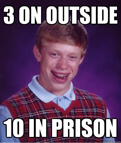 3 on outside 10 in prison  Bad Luck Brian