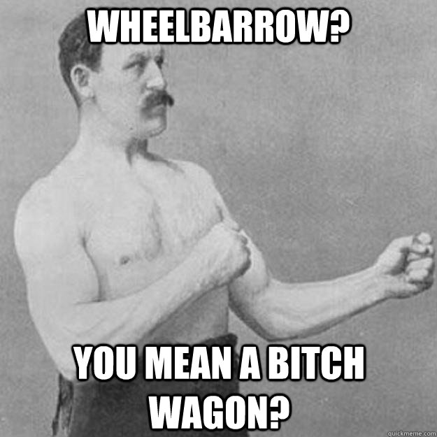 Wheelbarrow? You mean a bitch wagon?  overly manly man