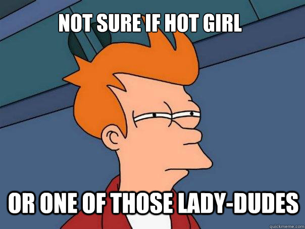 not sure if hot girl or one of those lady-dudes  Futurama Fry